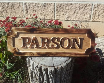 Family Sign Custom Routed Hard Wood House Warming Closing Realtor Gift Personalized Butternut Walnut Torched Outset Lettering Fancy Shape