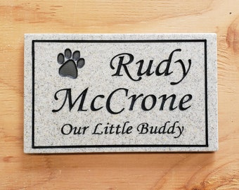 Grave Marker Pet Memorial Sign Carved Engraved Plaque Weatherproof Corian Stone Granite Substitute Small Prayer Garden Marker 5" x 8"