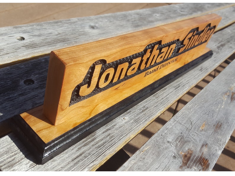 Hand Crafted Desk Name Sign Plaque Cherry Wood Routed First Last Personalized Custom Office Graduation Job Gift Executive 3 x 14-22 image 2