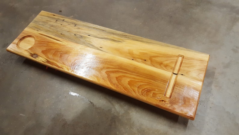 Recliner Tray 11.5 x 33-38 Custom Made to Order Pine Caddy Shelf Tablet Cell Phone Candle Holder Unwind Relax Spa Day Routed Wood Mom Gift zdjęcie 2
