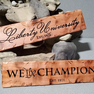 College University Dorm Decor Photo Holder Custom Carved Redwood Sign Name Personalized Liberty We the Champions 5 x 24 image 2