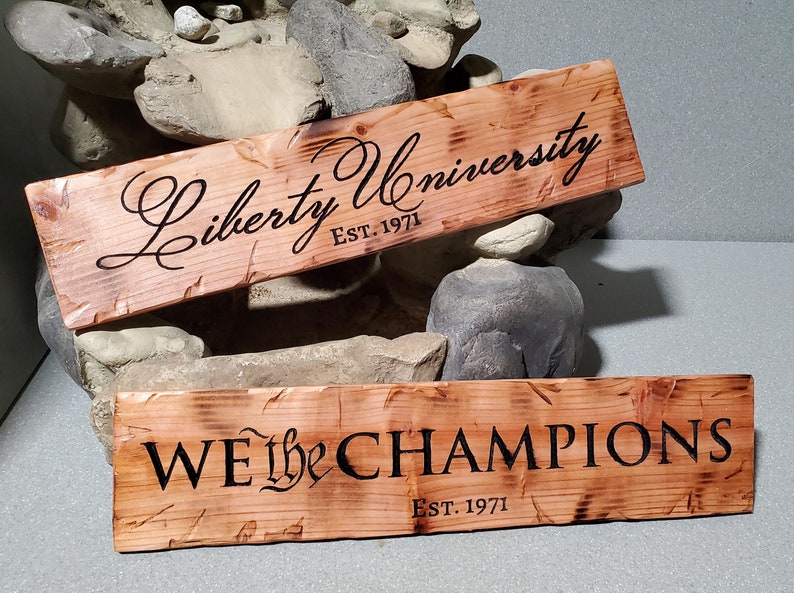 College University Dorm Decor Photo Holder Custom Carved Redwood Sign Name Personalized Liberty We the Champions 5 x 24 immagine 2