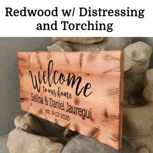 Redwood Custom Carved Wedding Gift Family Welcome Sign Plaque 10 x 24 Housewarming Newlywed Guestbook zdjęcie 2
