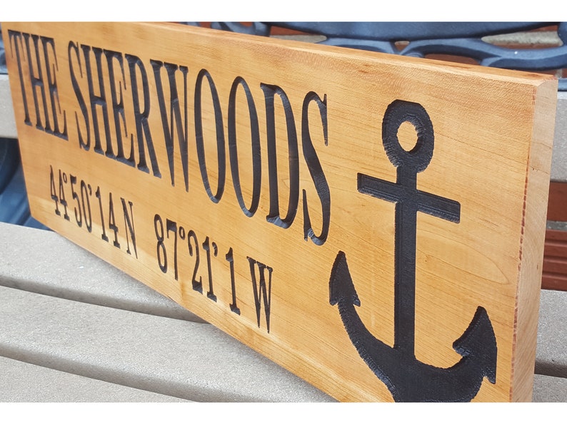 Nautical Christian Family Name Sign Wood Routed Sign Personalized Sign Custom Sign Housewarming Sign 24 x 9 Carved Anchor Newlywed Sign image 3