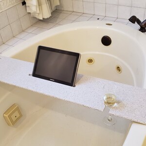 Bath Tub Tray 41-46 x 8 Custom Made to Order Corian Caddy Tablet Cell Phone iPad Candle Holder Relax Mom Garden Jacuzzi Soaker 112-11 image 3