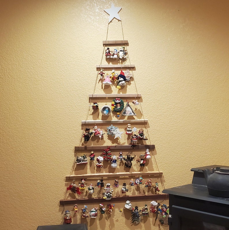 Soporte de adorno en forma de árbol de Navidad montado en la pared, extra grande, para ahorrar espacio, madera rústica imagen 2