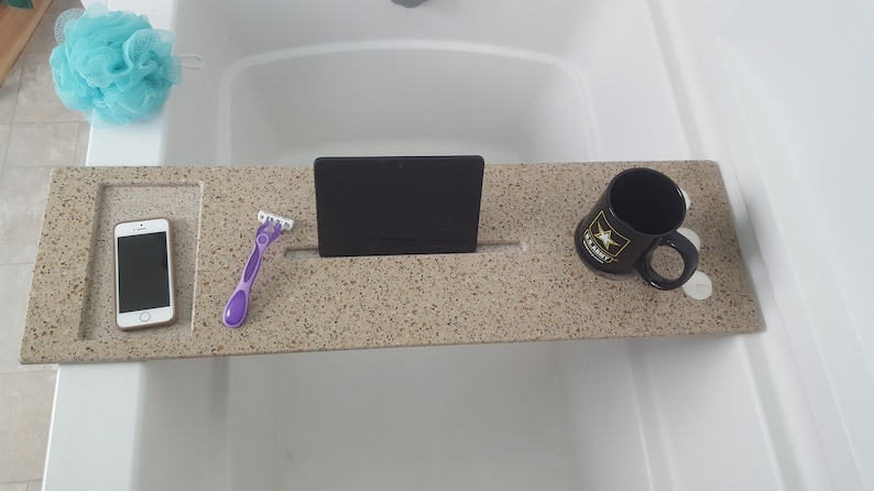 Bath Tub Tray Custom Made to Order Corian Caddy Tablet Cell Phone iPad Candle Holder Mom Garden Jacuzzi Hot Spa Soaker Wide Medium image 1