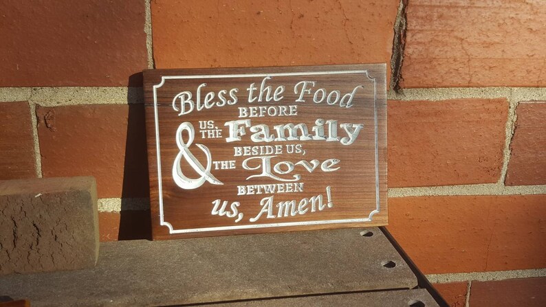 Food blessing grace wall sign carved wood family meal religious prayer Christian image 3