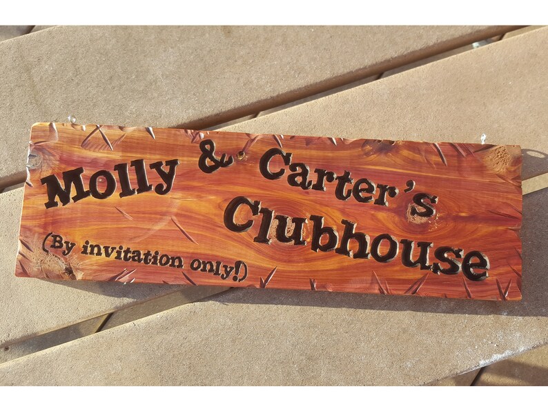 Large Child's Clubhouse Playhouse Custom Hand Routed Wood Cedar Sign Name Personalized Sign Treehouse Bedroom Play Room Girl Boy Kids 5x48 zdjęcie 2