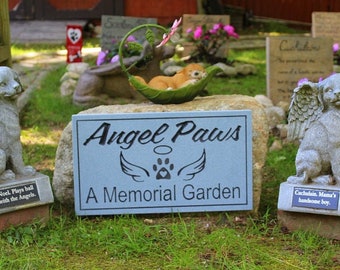 Angel Paws Memorial Garden Plaque Engraved Routed Carved 16 x 9" Prayer Tribute or Memorial Marker Stone Grave Marker Weatherproof Corian
