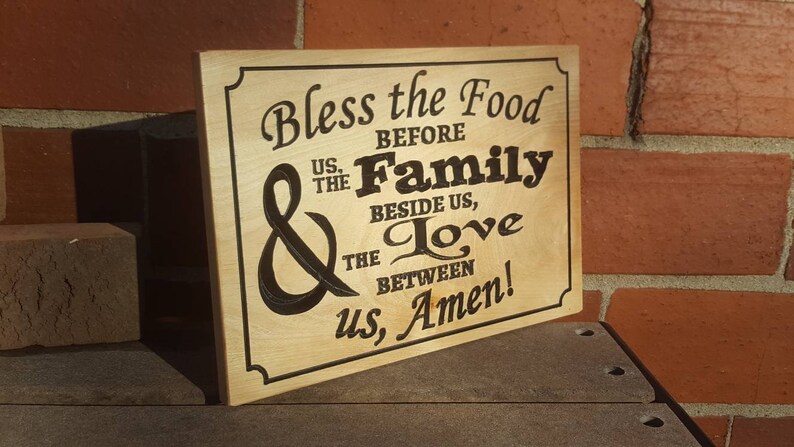 Food blessing grace wall sign carved wood family meal religious prayer Christian image 2