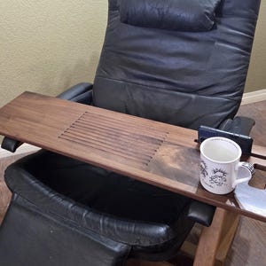 12" x 35-39" Extra Wide Wood Laptop Tray for Recliner, carved lap desk with tablet holder, made to order