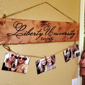 College University Dorm Decor Photo Holder Custom Carved Redwood Sign Name Personalized Liberty We the Champions 5 x 24 zdjęcie 3