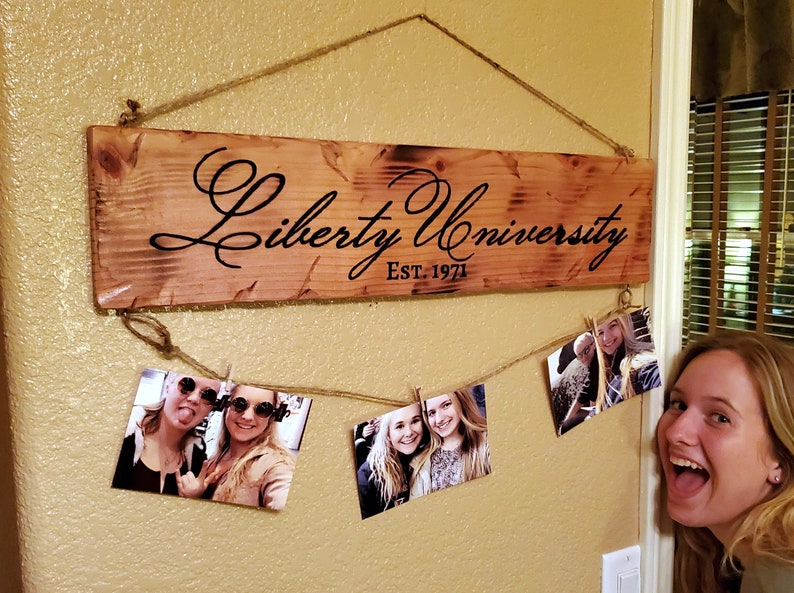 College University Dorm Decor Photo Holder Custom Carved Redwood Sign Name Personalized Liberty We the Champions 5 x 24 image 3