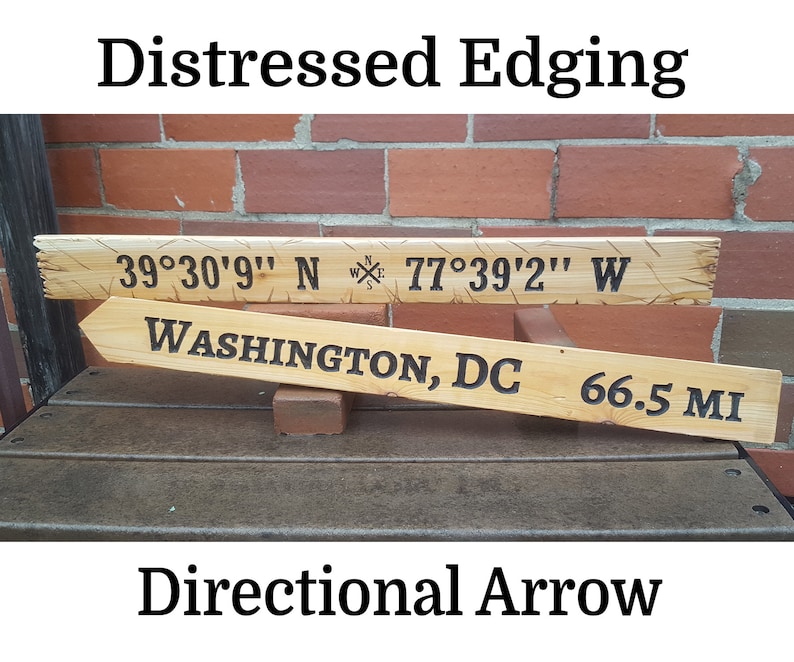 Oak Set of 6 Directional Arrow Sign 24 x 3.5 Location City Distance Mile Marker Camp Ground Rustic Country Address Bild 5