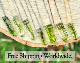 Crystal Necklace - Moss Terrarium Necklace with Free Shipping! Lord of the Rings Necklace Gift, Real Moss Pendant, Elven Eco Resin Jewelry