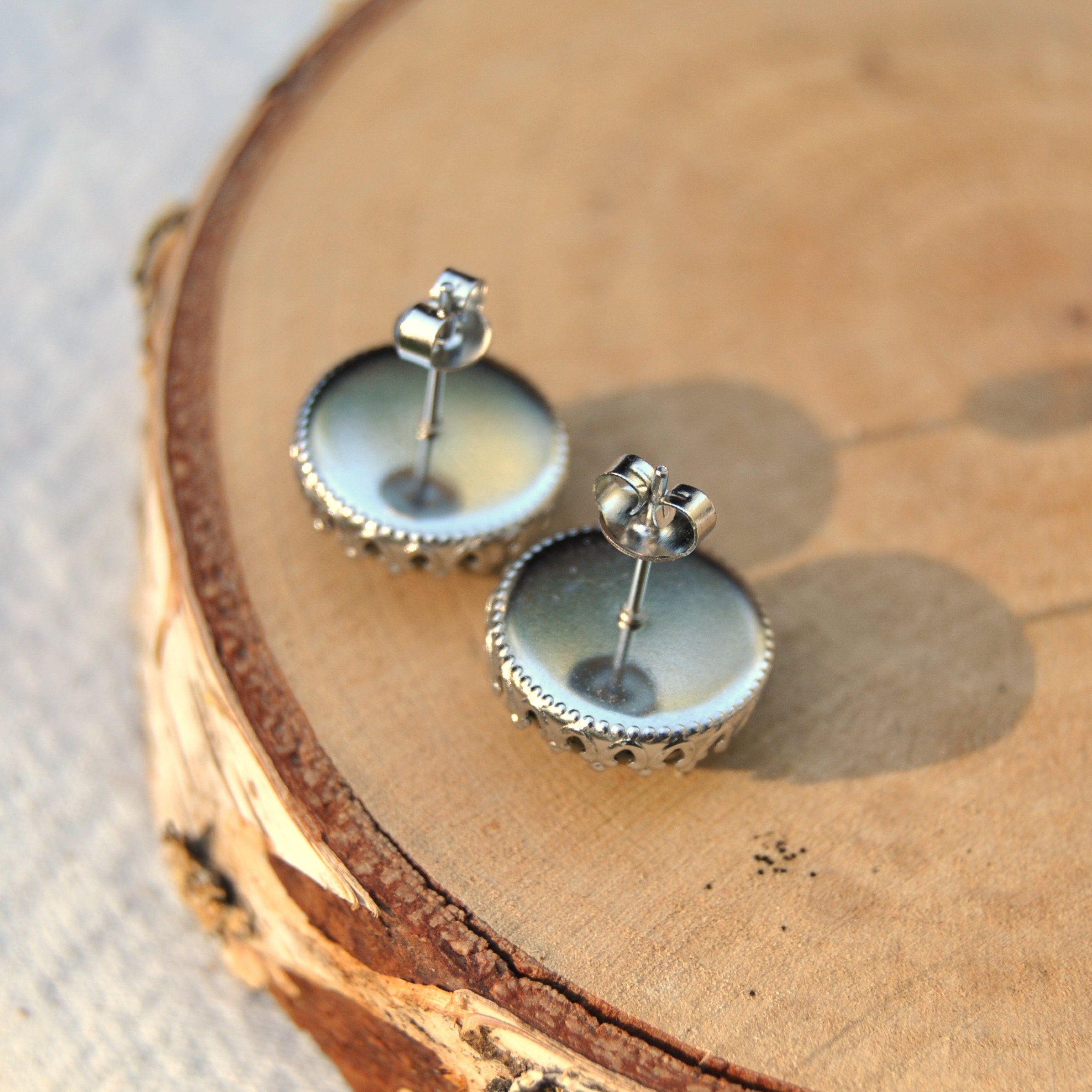 Dandelion Seed and Resin Stud Earrings Blue
