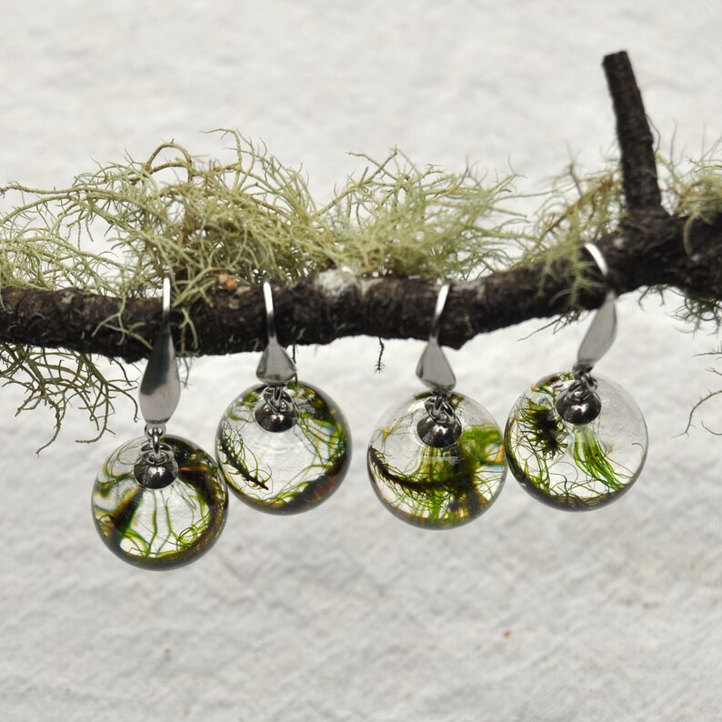 Forest Moss Drop Earrings \u2022 Terrarium Dangle Earrings \u2022 Resin Globe Earrings \u2022 Green Terrarium Jewellery \u2022 Earrings for Forest Wedding