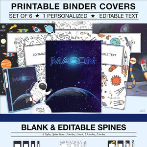 Kids Printable BINDER COVERS, Outer Space Binder Covers, 1 Personalized Cover, Kids School Binder Covers, Astronaut Binder Cover, Set of 6