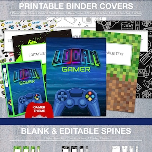 Kids Printable BINDER COVERS, Gamer Binder Covers, 1 Personalized Cover, Kids School Binder Covers, Video Game Custom Binder Cover, Set of 6