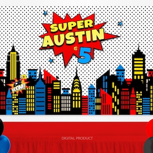 Superhero Backdrop | Superhero Party Supplies | Personalized Birthday Banner | Birthday Backdrop | Party Decorations | Printable Backdrop