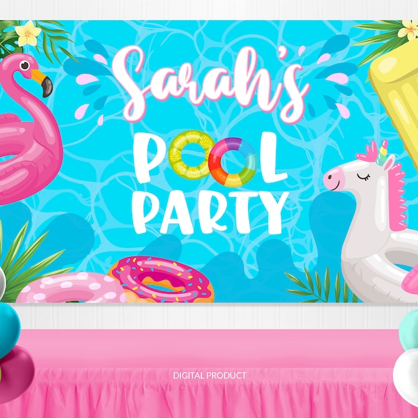 Pool Party Backdrop | Pool Party Decoration | Pool Birthday Party | Personalized Pool Party Banner | Kids Birthday Backdrop | Custom Digital