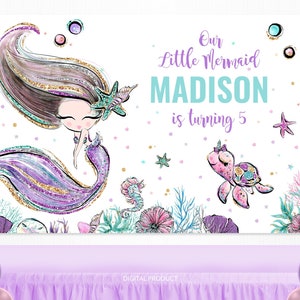 Mermaid Backdrop, Mermaid Birthday, Mermaid Party, Mermaid Banner, Baby Shower Backdrop, Birthday Backdrop Custom Printable Digital Backdrop