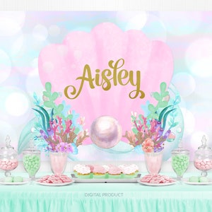 Mermaid Backdrop, Mermaid Birthday, Mermaid Party, Mermaid Shell Banner, Baby Shower, Birthday Backdrop Custom Printable Digital Backdrop
