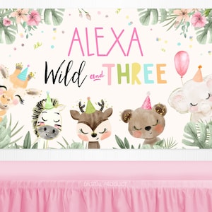 Safari Backdrop l Party Animals Birthday Banner l Jungle Girl Pink Third Birthday l Safari Animals Backdrop l Custom Digital Backdrop