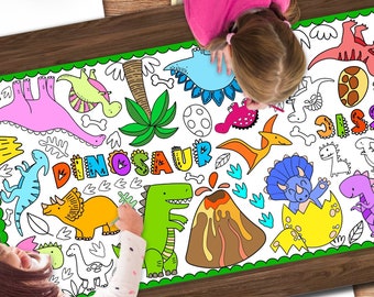 GIANT Dinosaur Coloring Poster or Table Cover, Kids Dino Printable Activity, Dinosaur Tablecloth School Parties Birthday, DIGITAL 24" X 60"