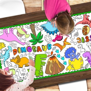 GIANT Dinosaur Coloring Poster or Table Cover, Kids Dino Printable Activity, Dinosaur Tablecloth School Parties Birthday, DIGITAL 24&quot; X 60&quot;