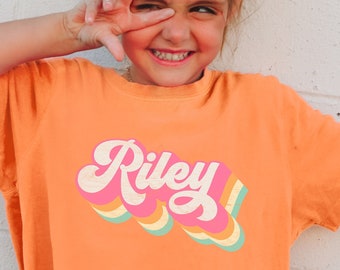 Personalized Shirt for Kids, Retro Groovy Girls Custom Name Youth Tee, Kids Name Shirt Birthday T-Shirt, Comfort Colors Girl Name Gift