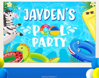 Pool Party Achtergrond | Zwembad party decoratie | Zwembad Verjaardagsfeest | Gepersonaliseerde Pool Party Banner | Kinderen Verjaardag Achtergrond | Digitaal op maat