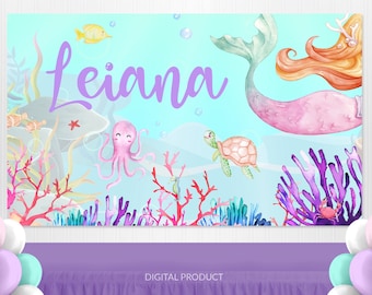 Mermaid Backdrop, Mermaid Birthday, Mermaid Party, Mermaid Banner, Baby Shower Backdrop, Birthday Backdrop Custom Printable Digital Backdrop