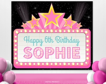 Movie Night Party, Movie Theater Sign, Movie Birthday, Theater Backdrop, Marquee Backdrop, Birthday Party Backdrop, Digital Backdrop