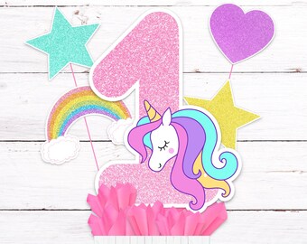 Palloncino Numero 1 A Tema Unicorno - Set Decorativo Compleanno Con Palloncini Foil, Glitter E Accessori, Per Feste A Tema