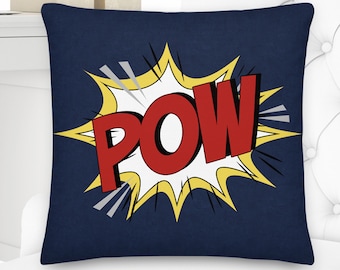 POW Premium Throw Pillow | Superhero Pillow | Kids Accent Pillow | Comic Book Cushion | Boys Room Decor | Children Kids Gift | 18" X 18"