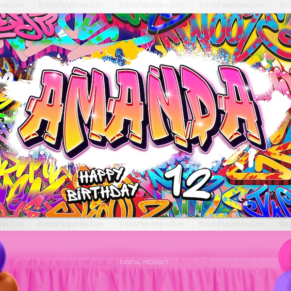 Personalized Graffiti Sign, Graffiti Backdrop, Graffiti Party Banner, 80's 90's Hip Hop Rock Party Backdrop, Graffiti Birthday Digital File