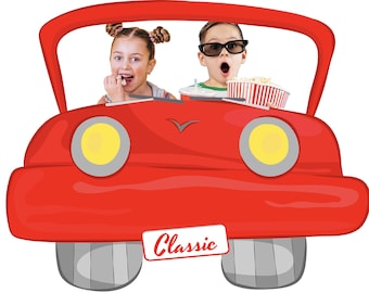 Car Photo Booth Prop, Drive-In Movie Prop, Kids Retro Convertible, Kids Car Birthday Party Decorations, Red Car Digital File, 38.6" X 48"