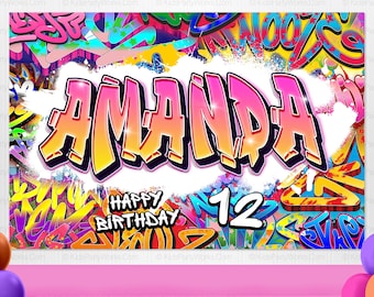 Personalized Graffiti Sign, Graffiti Backdrop, Graffiti Party Banner, 80's 90's Hip Hop Rock Party Backdrop, Graffiti Birthday Digital File