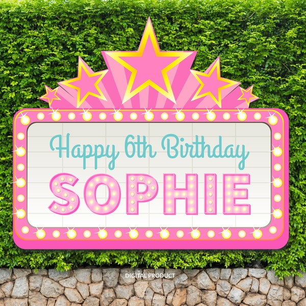 Movie Night Party, Movie Theater Sign, Movie Birthday, Theater Backdrop, Marquee Backdrop, Birthday Party Backdrop, Digital Backdrop