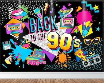 Back To The 90's Backdrop, 90s Theme Party Decoration, Retro Birthday Sign, Nostalgic Disco Millennial Gen Z Hip Hop Banner Digital U Print