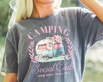 Koszulka Camping Social Club Sublimacja Projekt Cyfrowy Pobierz PNG Natychmiast TYLKO CYFROWE, Camping Modny Projekt, Camper Campfire Tshirt Projekt