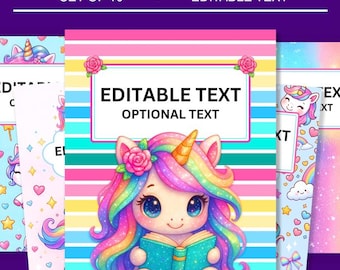 EDITABLE BINDER Cover Printable, Back To School Unicorn Binder Covers, Kids School, CANVA Template, Unicorn School Supplies, 10 Designs