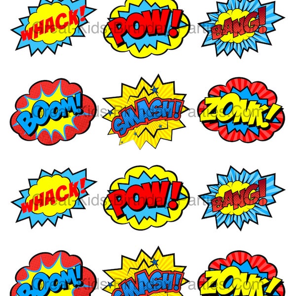SUPERHERO Word Bubbles, Superhero Bubble, Superhero Party, Comic Word Superhero Decorations, Speech Bubbles, PDF Digital File