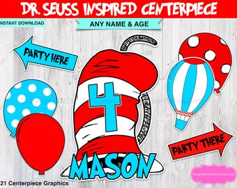 Adorable Cat In The Hat Thing 1 2 Polka Dots Printable Diy Etsy