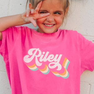 Personalized Shirt for Kids, Retro Groovy Girls Custom Name Youth Tee, Kids Name Shirt Birthday T-Shirt, Comfort Colors Girl Name Gift