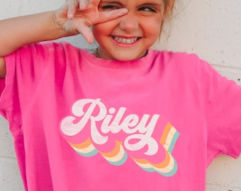 Personalized Shirt for Kids, Retro Groovy Girls Custom Name Youth Tee, Kids Name Shirt Birthday T-Shirt, Comfort Colors Girl Name Gift