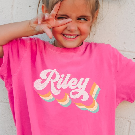 Personalized Shirt for Kids, Retro Groovy Girls Custom Name Youth Tee, Kids Name Shirt Birthday T-Shirt, Comfort Colors Girl Name Gift