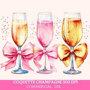 Coquette Champagne PNG, Champagne PNG, Watercolor Champagne Png, Faux Glitter Champagne, Pink Coquette Bow, Cocktail Social Club Png, Bubbly